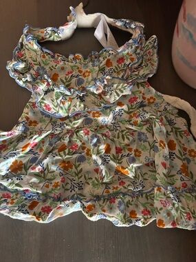 C&C California Floral Ruffle Dog Dress in White, Blue, Orange & Green